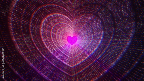 Heart tunnel with particles. Computer generated 3d render