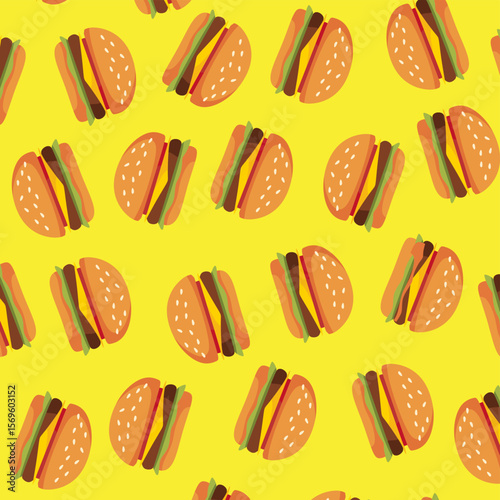 Hamburger seamless pattern. hamburger texture for fast food banner, textile, wrapping paper, package, cover