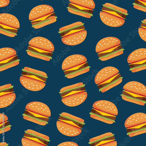Burger seamless pattern. Fast food pattern. for fast food restaurant or cafe menu banner, package, cover, textile, wrapping paper