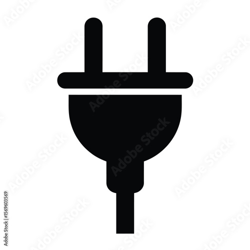 A simple black and white icon illustration of an electrical plug