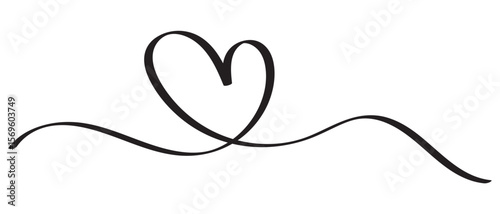 Hand drawn doodle heart continuous one line drawing,  heart clipart, love heart, calligraphic heart shape, ribbon, symbol, text divider, isolated on white background