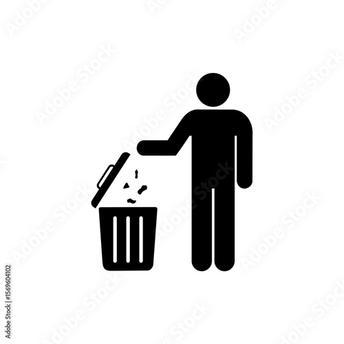 Icon of people taking out the trash. Person dropping litter in the trash.