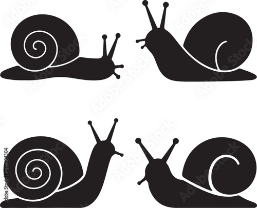 Black snail silhouettes with swirled shells white