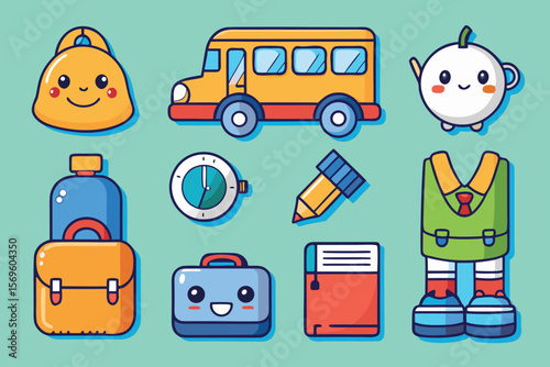 Cute back to school vector with cartoon education elements