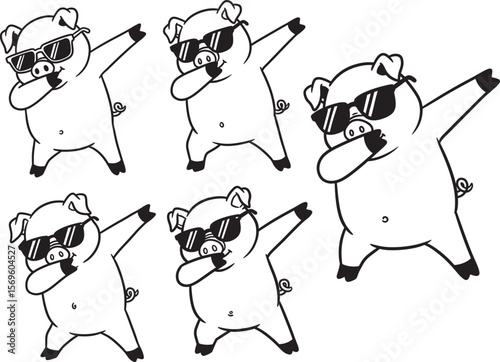 Pig Dabbing Wearing Swag Glasses Cartoon silhouette