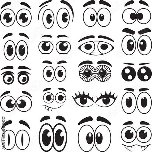 Diverse cartoon eyes with various expressions and styles expressive eyes black and white