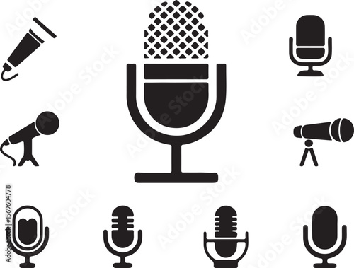 Diverse microphone silhouettes audio recording