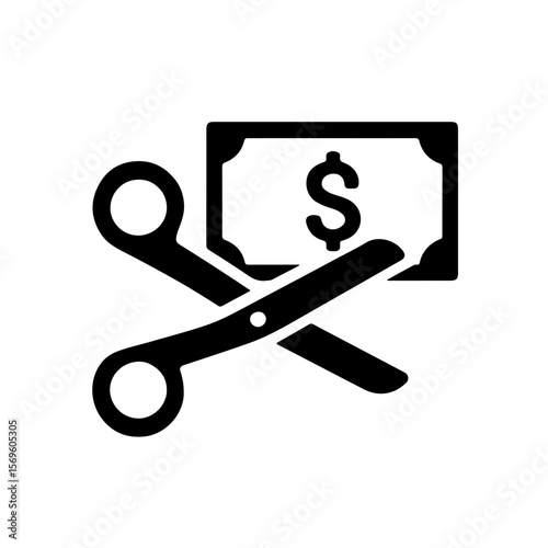 Budget Cut Icon – Scissors Cutting Dollar Bill
