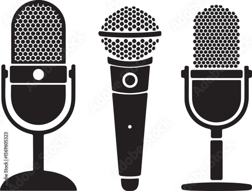Vintage microphone silhouettes for audio recording sound