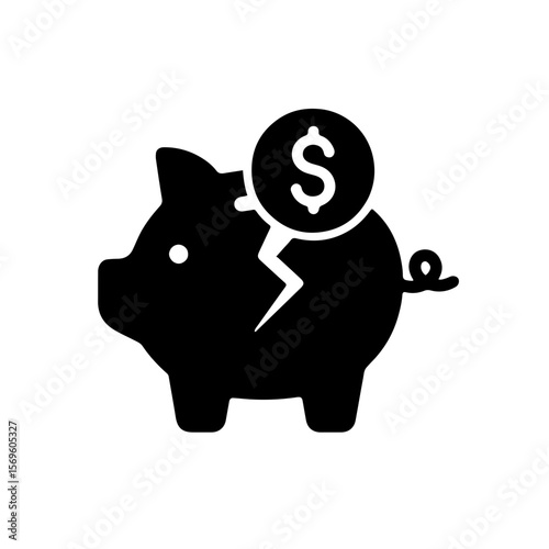 Broken Piggy Bank Icon – Flat Vector for Emergency Savings