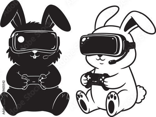 Rabbit Playing VR Game With Controller silhouette