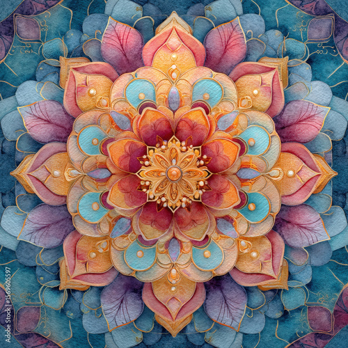 Intricate Floral Pattern with Mandalas in Vibrant Colors and Seamless Design for Artistic Backgrounds and Textiles