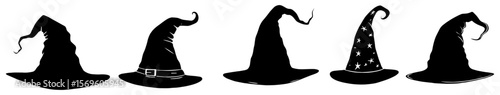 Set of witch hats in black, isolated 