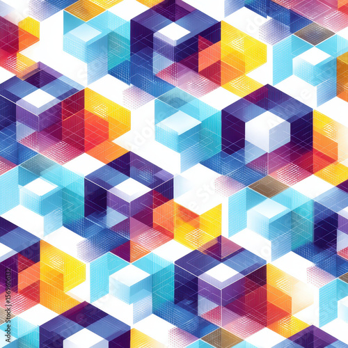 Isometric Grid Pattern of Colorful Hexagons in a Seamless Design for Modern Backgrounds and Textiles