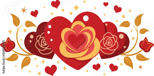 Eternal Love: A visually stunning composition featuring a central arrangement of layered hearts and floral elements, capturing the essence of enduring affection and blossoming romance.