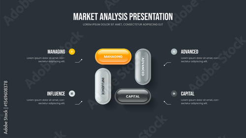 Project Plan 4 Option Infographic Frame Layout. Enterprise Showcase Four Element Diagram Presentation Design. Investor Overview Slide Template Vector Illustration.