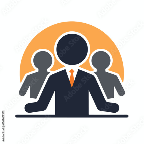 Business Leader with Team Silhouette Icon in Orange Circle