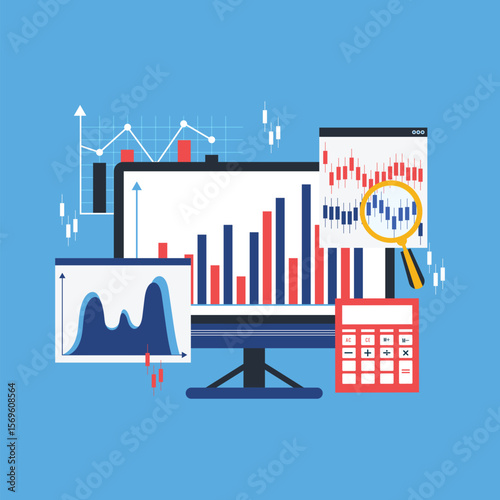 Stock market trading, online business, and digital finance concept. Investment data analysis graph on computer