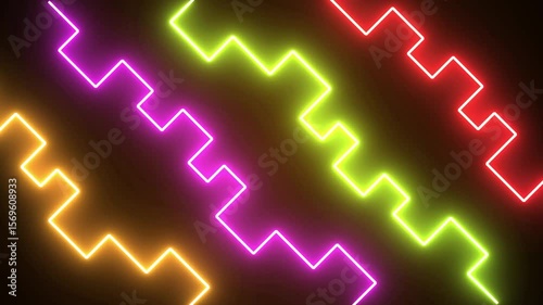 Glowing abstract colorful neon geometric lines background animation video motion graphic