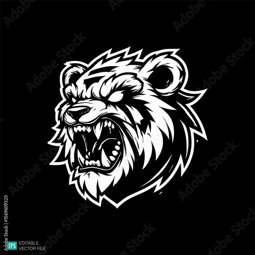 Wallpaper Mural bear head  illustration style vector black and white background templates Torontodigital.ca