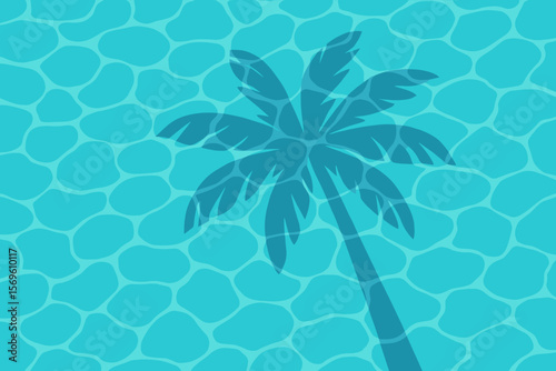 Summer swimming pool water surface with palm tree shadow. Blue pool ripples, tropical vacation background. Hotel resort, relaxing holiday, modern flat vector illustration.