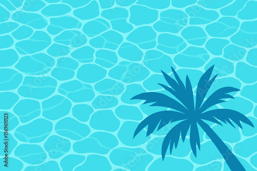 Tropical swimming pool water surface with sunlight ripples and palm tree shadow. Summer vacation resort, hotel pool background. Blue aqua texture. Modern flat vector illustration