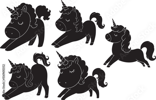 Unicorn Stretching Funny Pose Cartoon silhouette