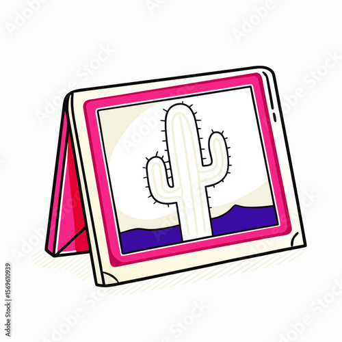 Doodle Cactus Illustration in Photo Frame for Creative Projects, Digital Art, Home Decor, Greeting Cards, and Social Media Design  