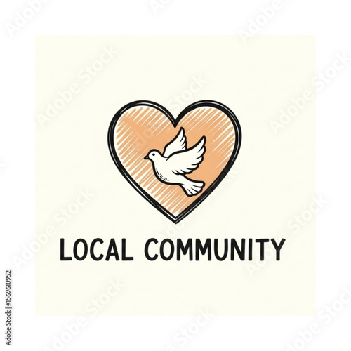 A hand-drawn logo featuring a dove inside a heart, with the words "LOCAL COMMUNITY" underneath.