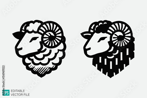 set of sheep vector black and white illustration
