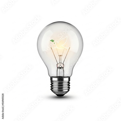 A clear, illuminated lightbulb isolated on a white background, glowing brightly.