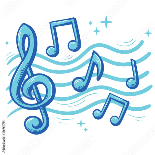 Drawn clef and musical notes - music decorative design
