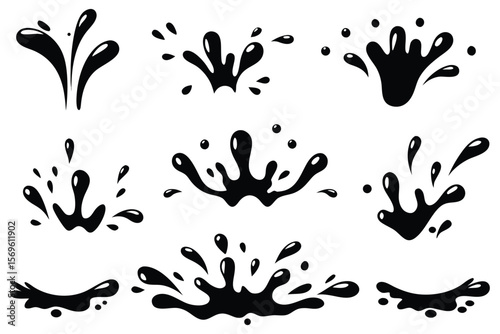 Collection of black liquid splash vector illustrations for design