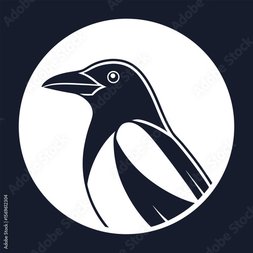 Elegant Magpie Silhouette Vector Illustration in Monochrome Style