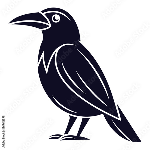 Black and White Magpie Silhouette Isolated on White Background