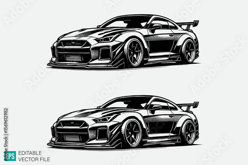 supercar illustration vector black and white background templates