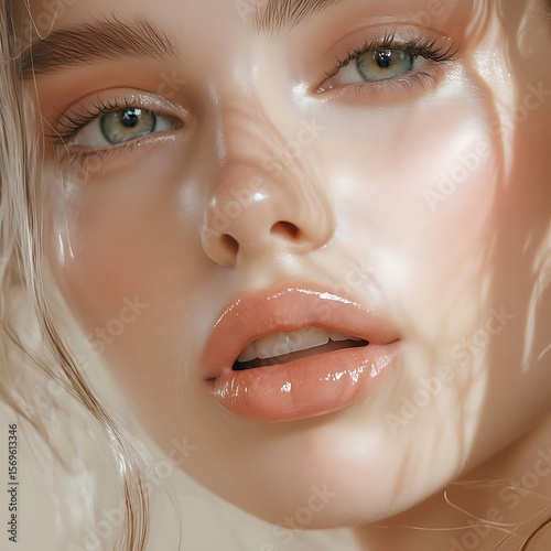 Womans face with soft light, and closeup.