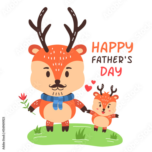 Father deer and baby deer. Illustration of Father's Day celebration with deer family theme. Cute deer design for children