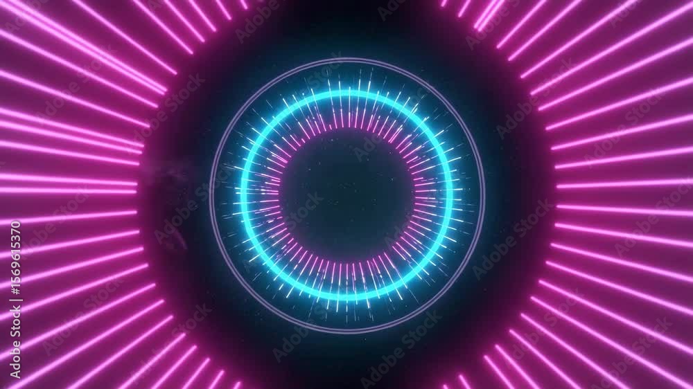 Vibrant purple fractals and glowing circles create an abstract background design with an ethereal, fiery glow