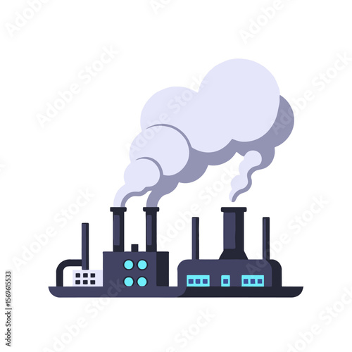 Factory Illustration with Smoke - Industrial Pollution Concept - Air Quality Concerns - Environmental Impact Picture - Climate Change Visual