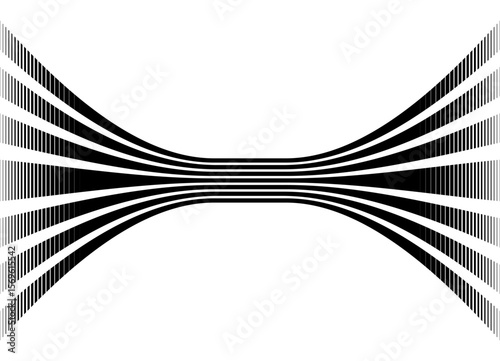 Horizontal Vector striped pattern of thick black parallel lines on a white background in retro style. Design element for advertising, packaging, printing. Vector background with perspective.