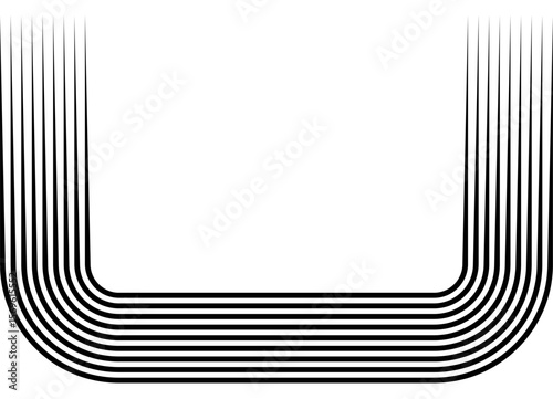 Vector pattern of black parallel lines on a white background in retro style. Decorative design element for advertising, packaging, sportswear. Sports vector background. Competition. Rectangular frame
