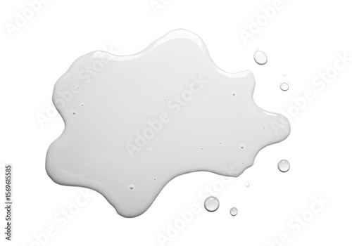 A puddle of clear liquid is spilled and isolated on a transparent white background