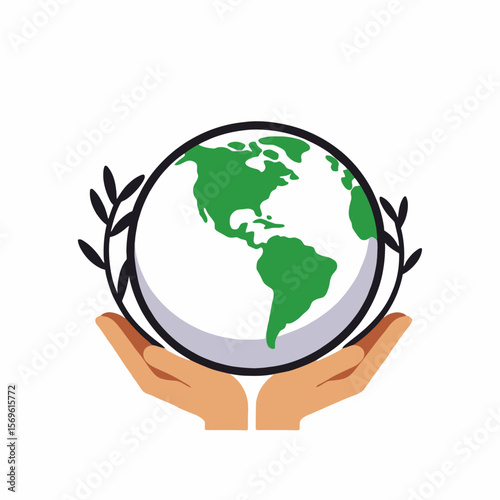 Hands Holding Earth with Olive Branches- A Symbol of Environmental Protection and Global Sustainability- Promote Earth Day and Green Initiatives_