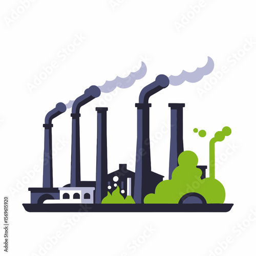 Industrial Pollution Illustration-Factory Emissions-Air and Water Contamination-Environmental Impact-Climate Change Concerns-Industrial Waste-Toxic Release