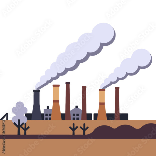 Industrial Pollution Illustration-Factory Smoke Emission-Environmental Impact-Air Quality Concerns-Carbon Footprint Visualization-Climate Change Depiction