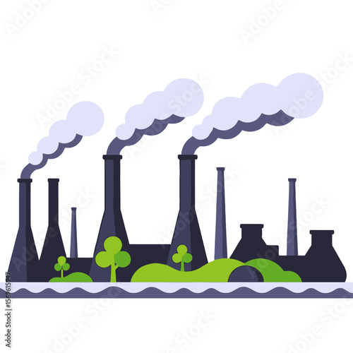 Industrial Pollution Illustration-Factory Smoke Stacks-Environmental Impact-Climate Change Graphic-Air Pollution Concept-Ecology Concerns-Global Warming Visual