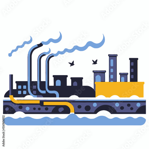 Pollution from factory polluting water and air-Industrial waste pollutes air & water resources-Factory waste management-Environmental impact of factories_