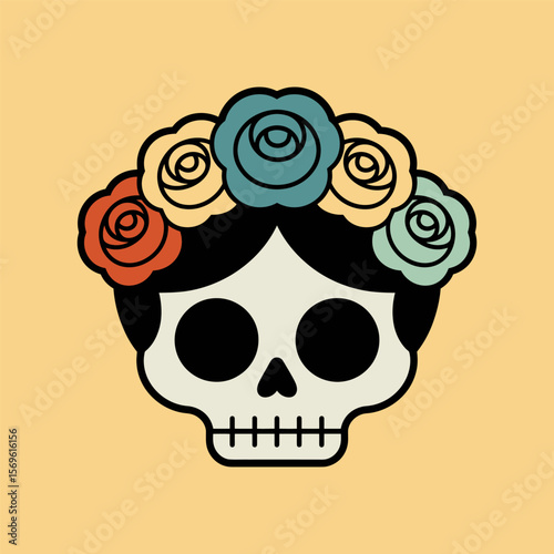 Colorful Sugar Skull with Floral Crown