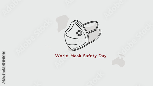 World Mask Safety Day:  Simple Line Art Illustration of a Protective Face Mask, Minimalist Design,  Grey and White Color Palette,  Clean and Modern Aesthetic,  Public Health Awareness Campaign.